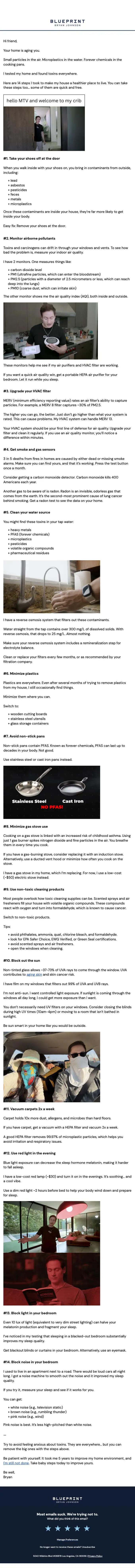 Bryan Johnson newsletter email, full length