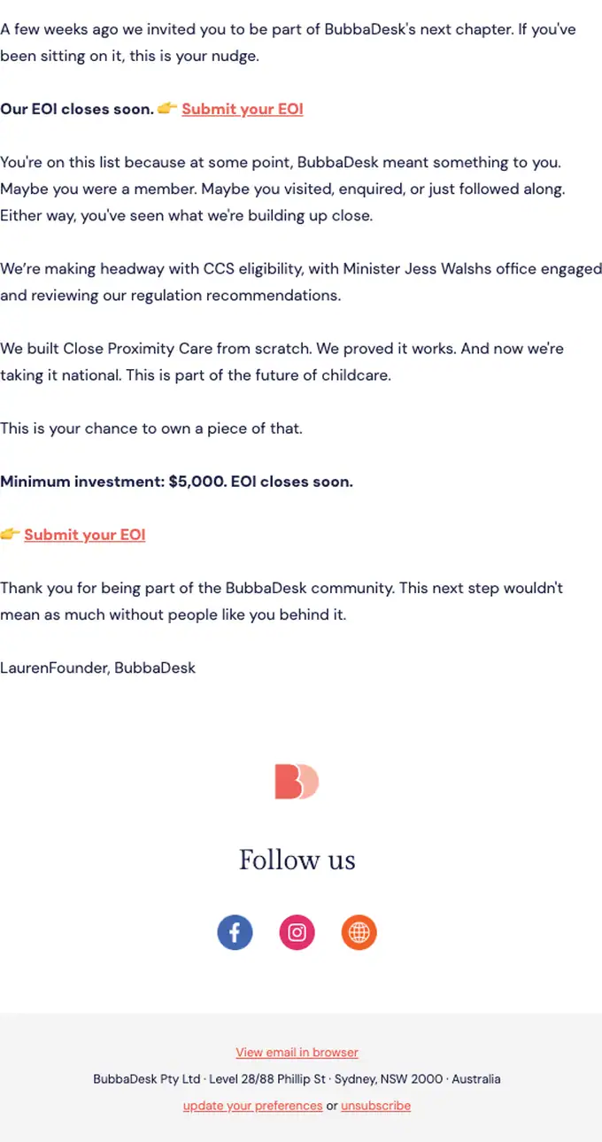 BubbaDesk promotional email, full length