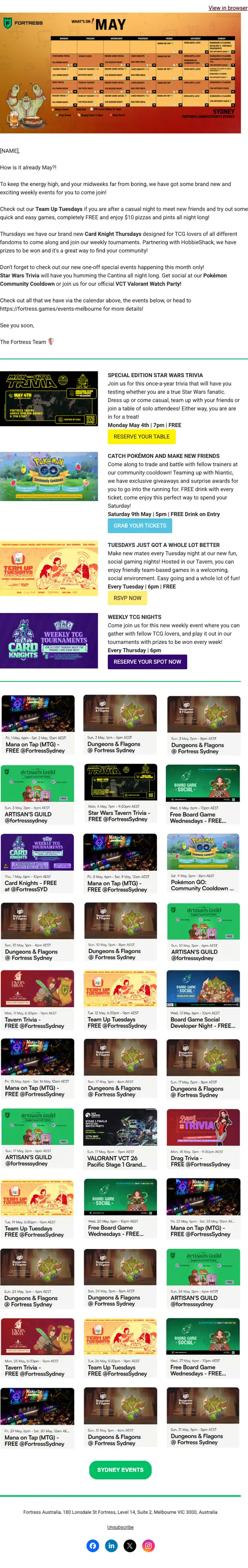 Fortress - The Home of Games newsletter email, full length