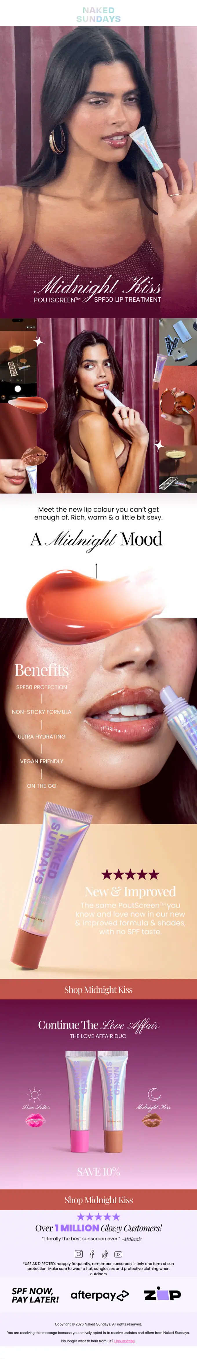 NAKED SUNDAYS product launch email, full length