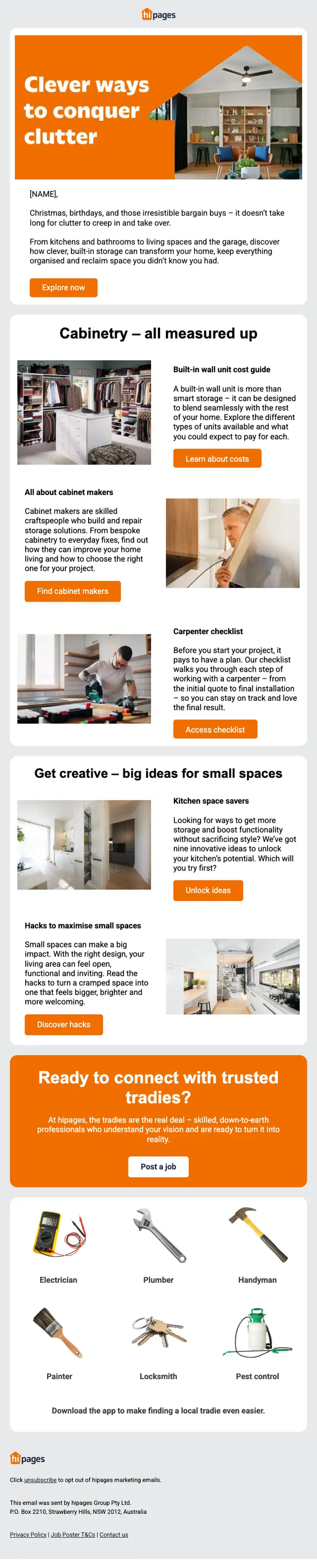 hipages promotional email, full length