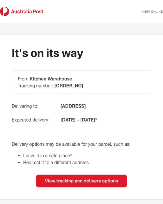 Australia Post shipping email