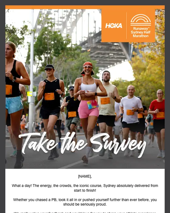 Runaway Sydney Half Marathon survey email