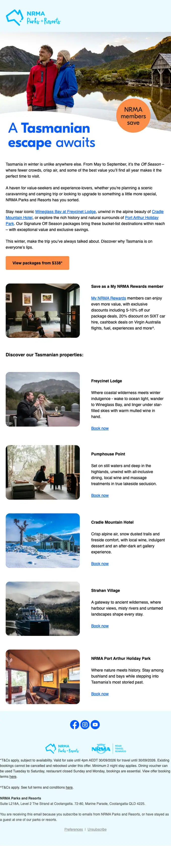 NRMA Parks and Resorts promotional email, full length