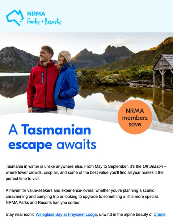 NRMA Parks and Resorts promotional email