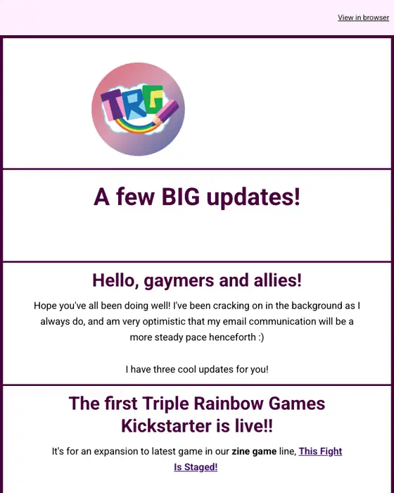 Triple Rainbow Games newsletter email