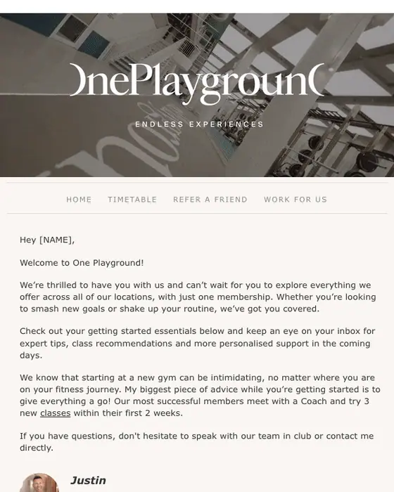 One Playground welcome email