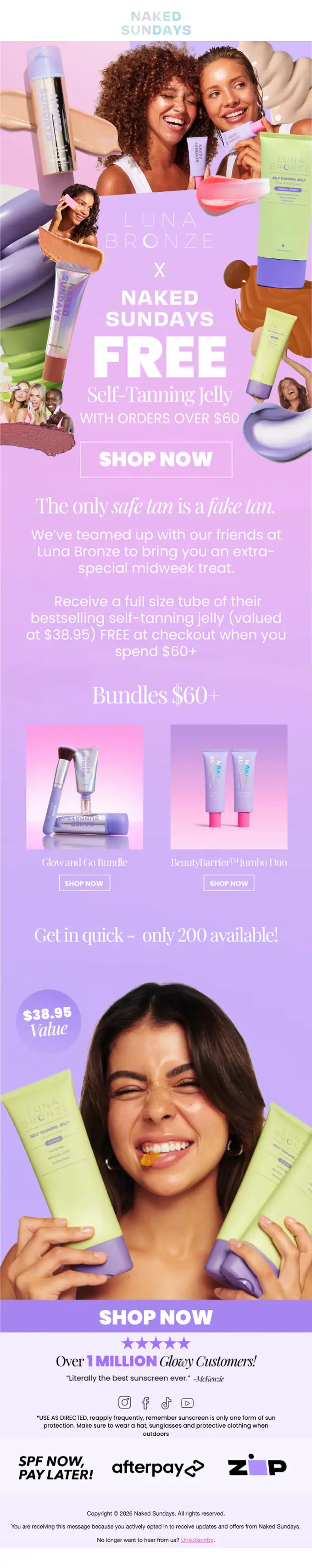 NAKED SUNDAYS promotional email, full length