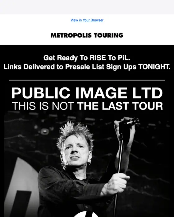 Metropolis Touring event invite email