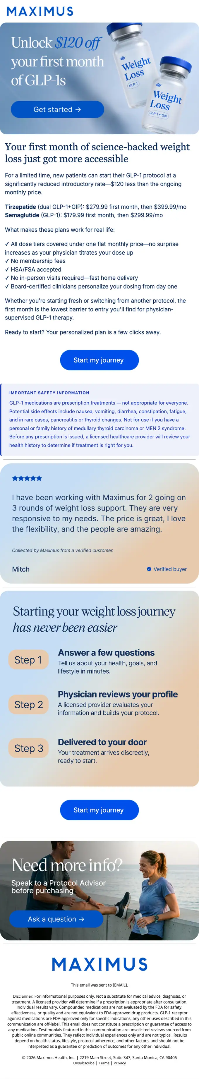 Maximus discount offer email, full length