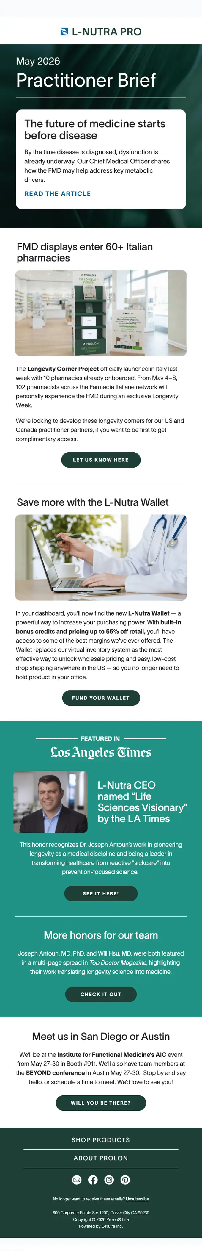 L-Nutra Professional newsletter email, full length