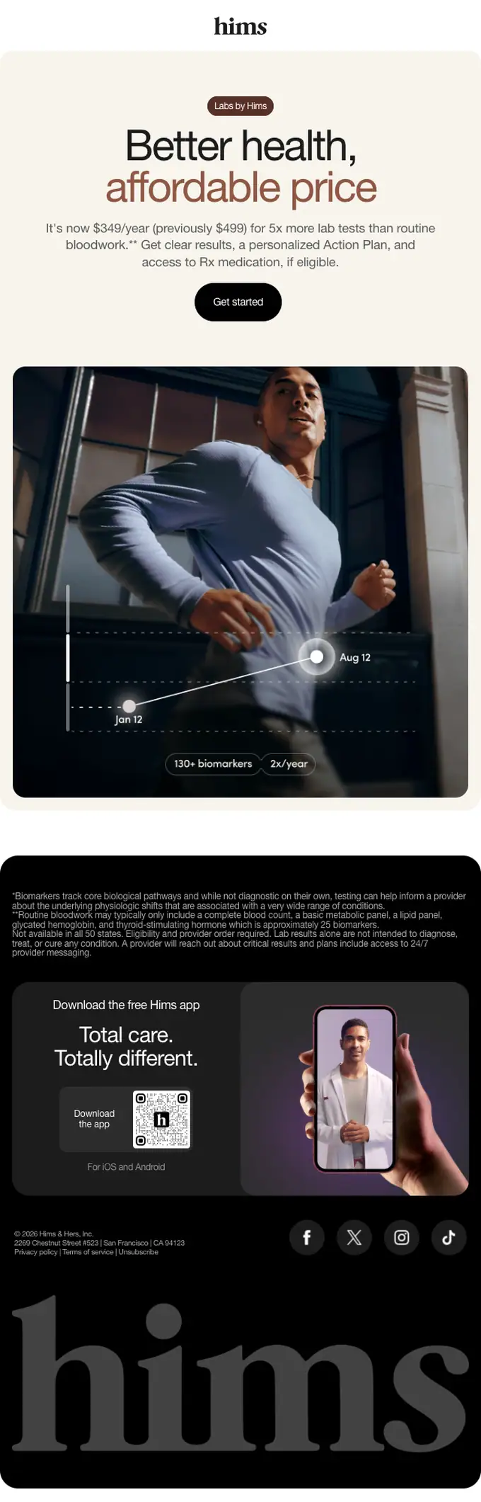 Hims promotional email, full length