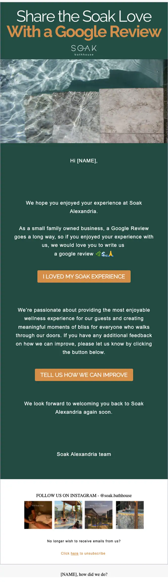 Soak Bathhouse survey email, full length