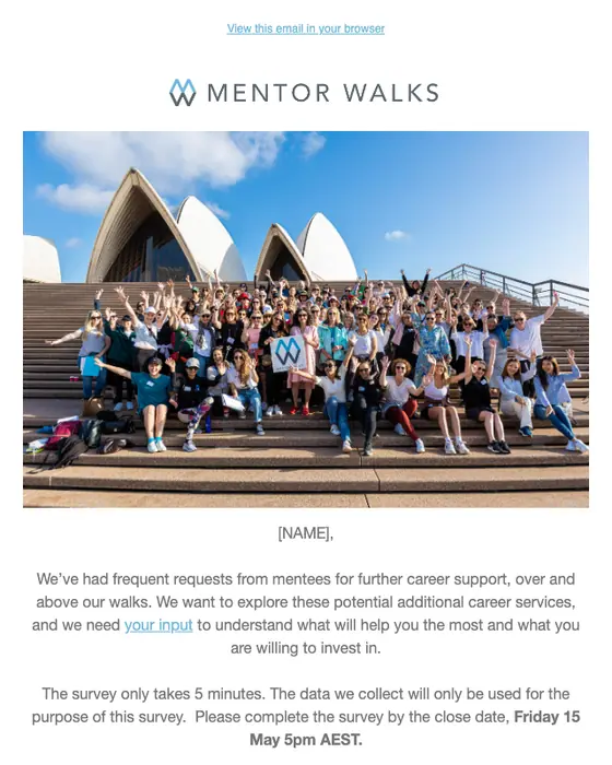 Mentor Walks survey email