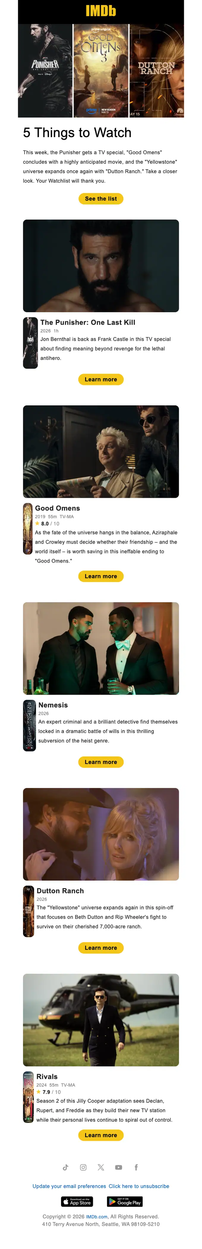 IMDb newsletter email, full length