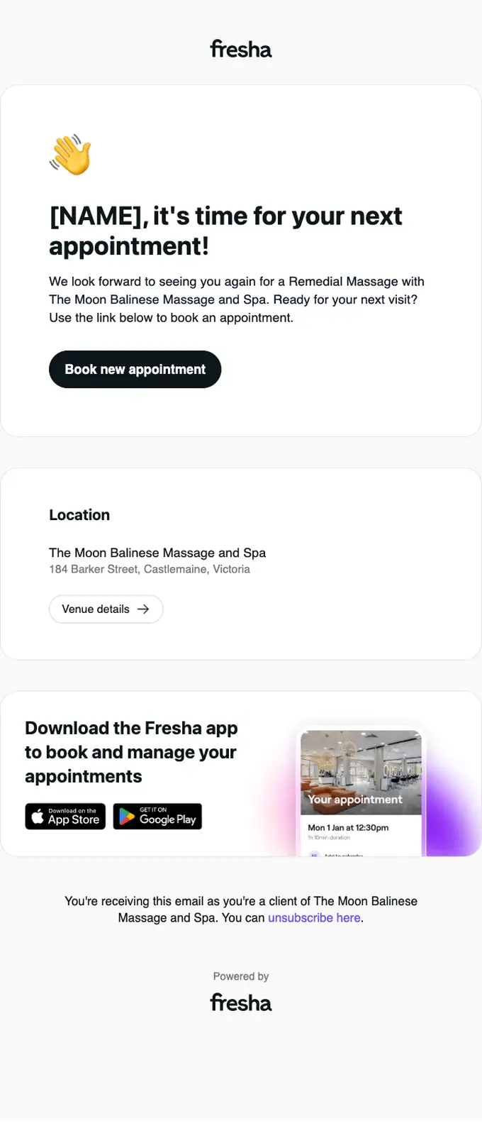 The Moon Balinese Massage and Spa re engagement email, full length