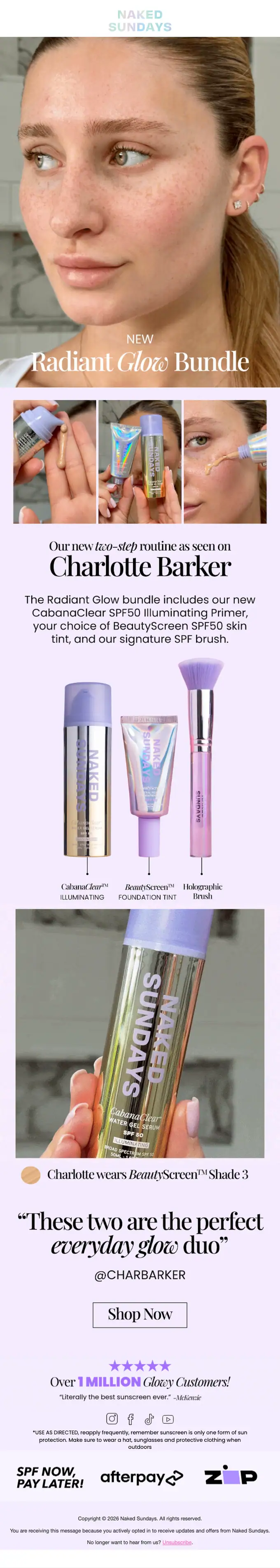 NAKED SUNDAYS promotional email, full length