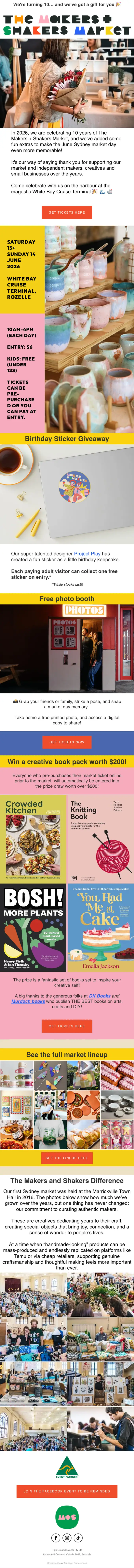 The Makers and Shakers Market promotional email, full length