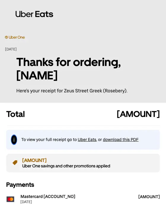 Uber Eats receipt email