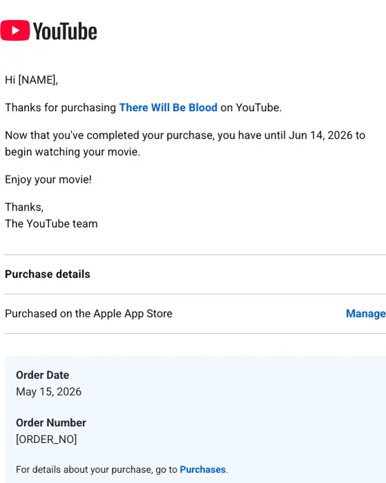 YouTube receipt email