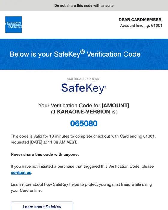 American Express otp email