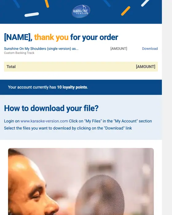 Karaoke Version order confirmation email