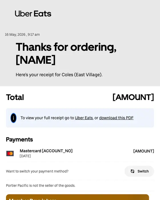 Uber Eats email