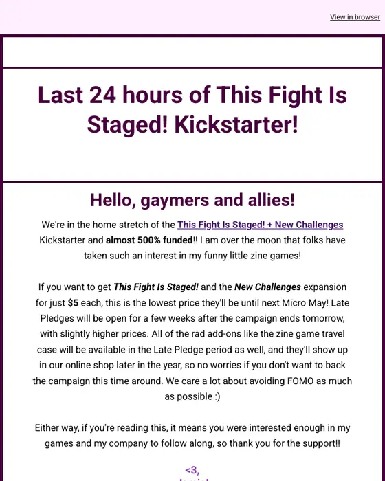 Triple Rainbow Games promotional email