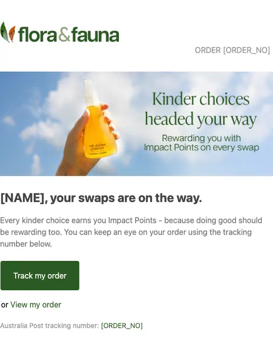 Flora & Fauna shipping email