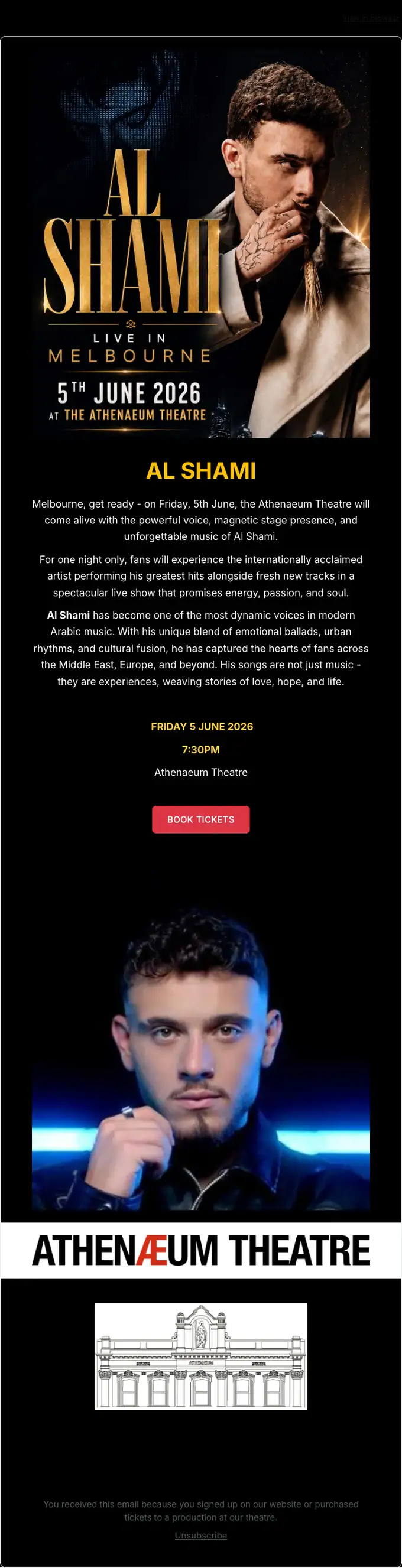 Athenaeum Theatre promotional email, full length