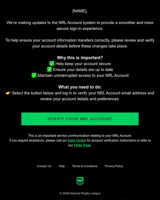 NRL account notice email