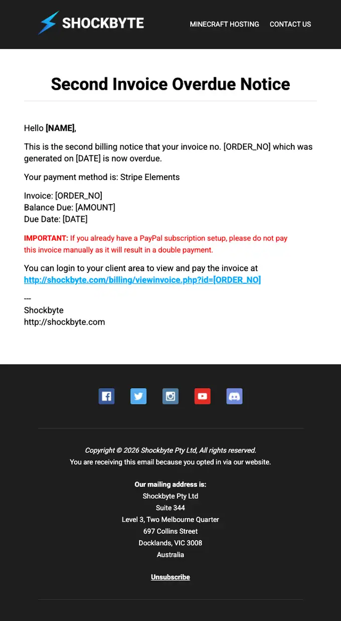 Shockbyte invoice email, full length