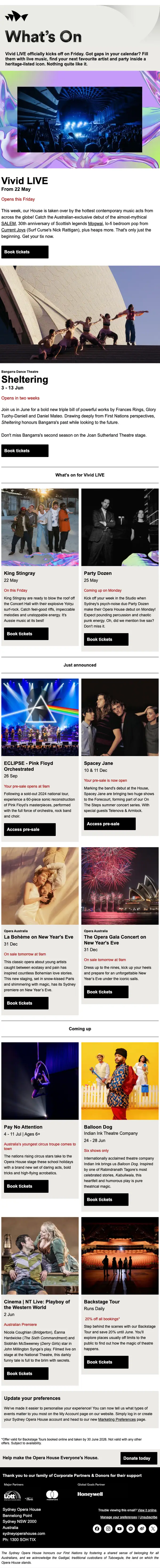 Sydney Opera House newsletter email, full length