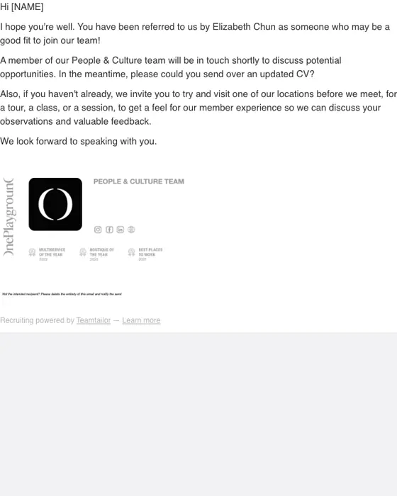 One Playground referral email
