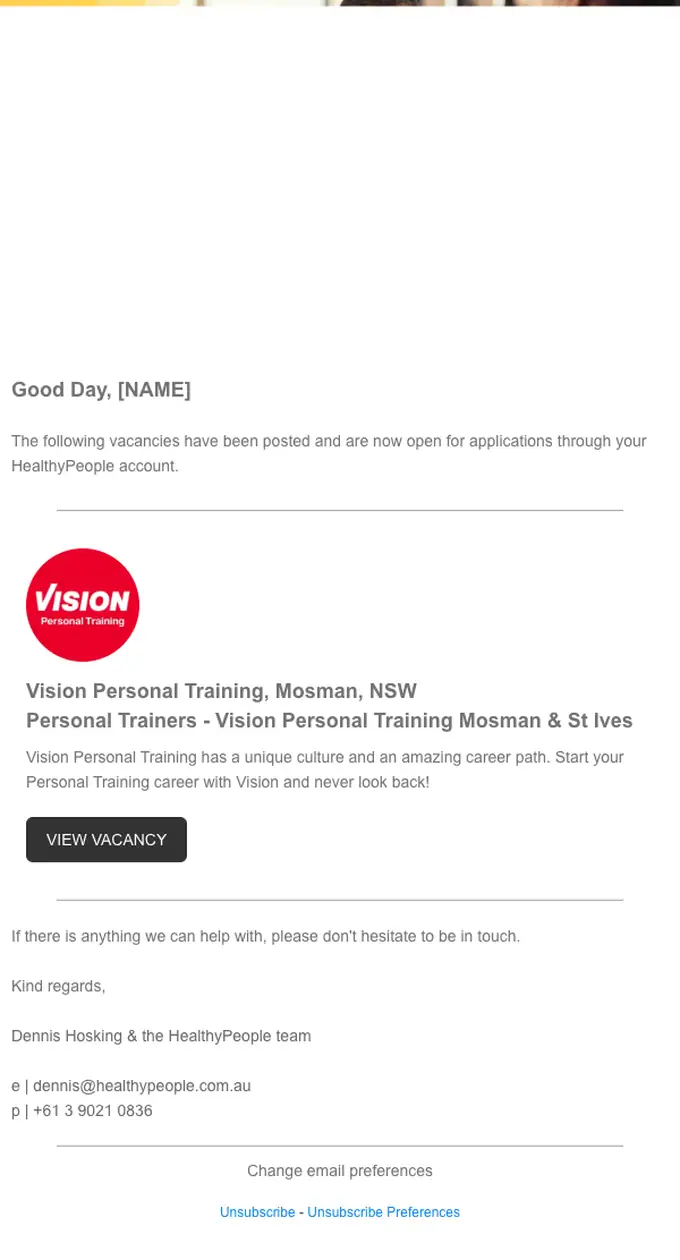 HealthyPeople job alert email, full length