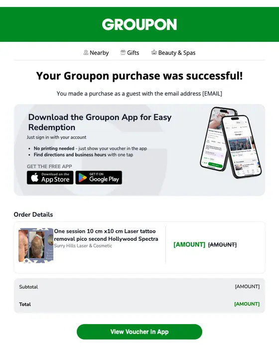 Groupon order confirmation email