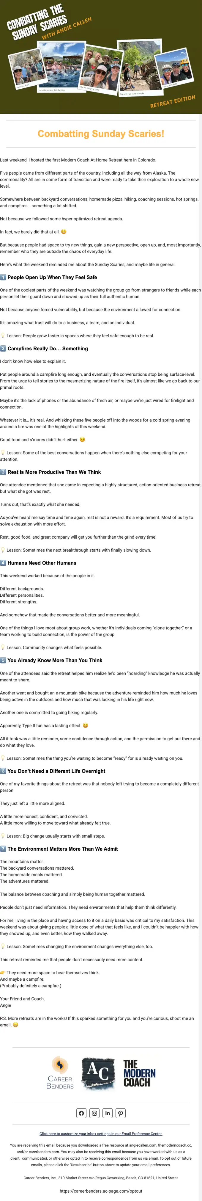 Career Benders newsletter email, full length