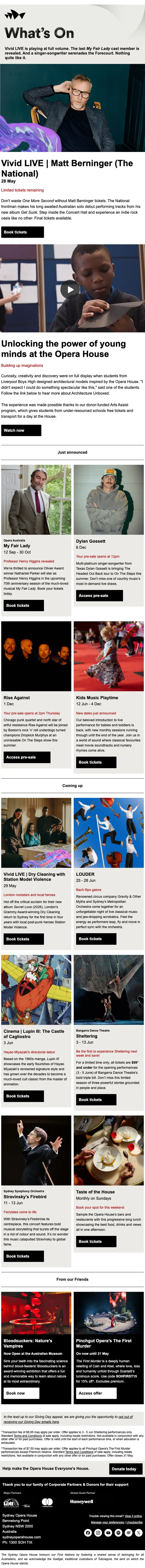 Sydney Opera House newsletter email, full length