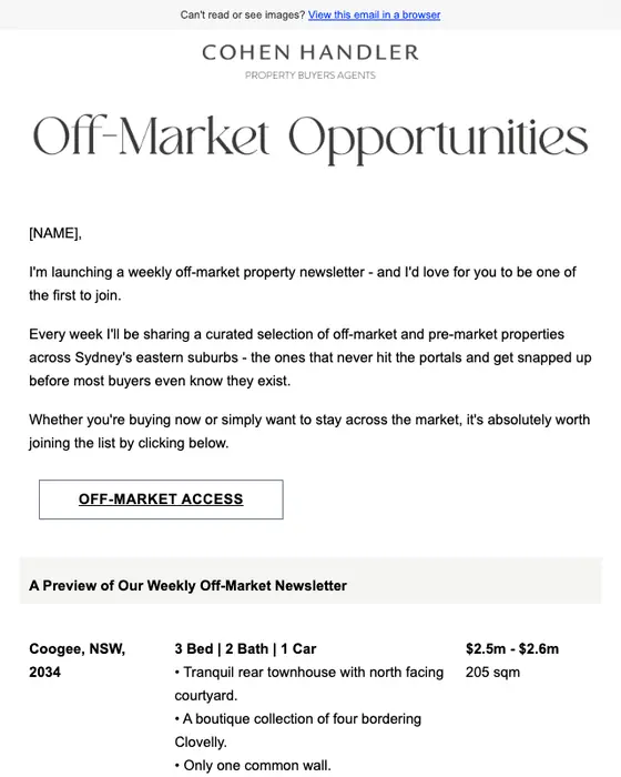 Cohen Handler promotional email