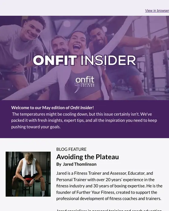 Onfit Training College newsletter email: Onfit Insider (Onfit Training College Newsletter)