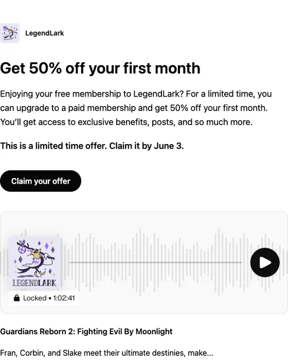 Patreon discount offer email