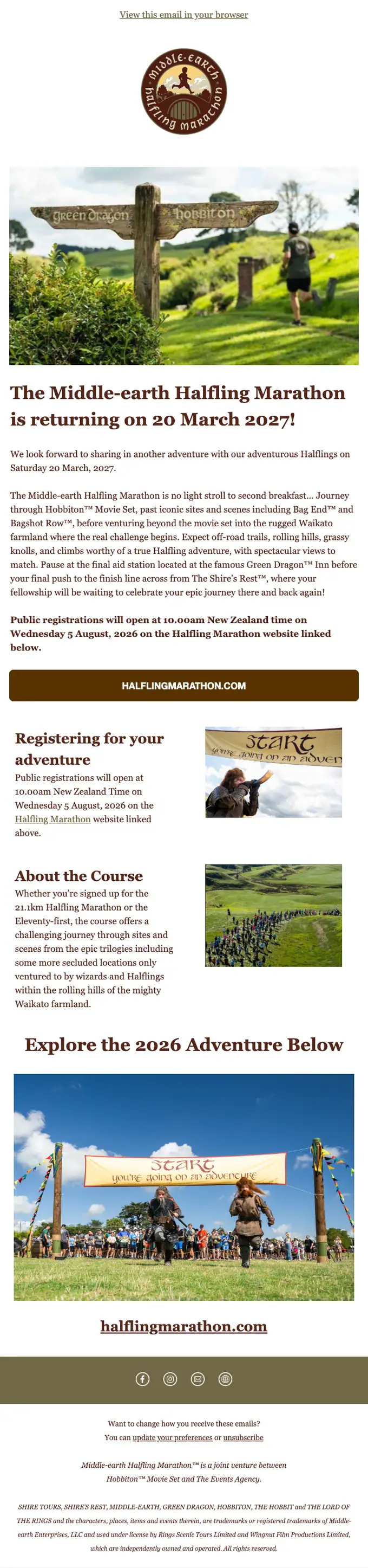 Halfling Marathon Team event invite email, full length