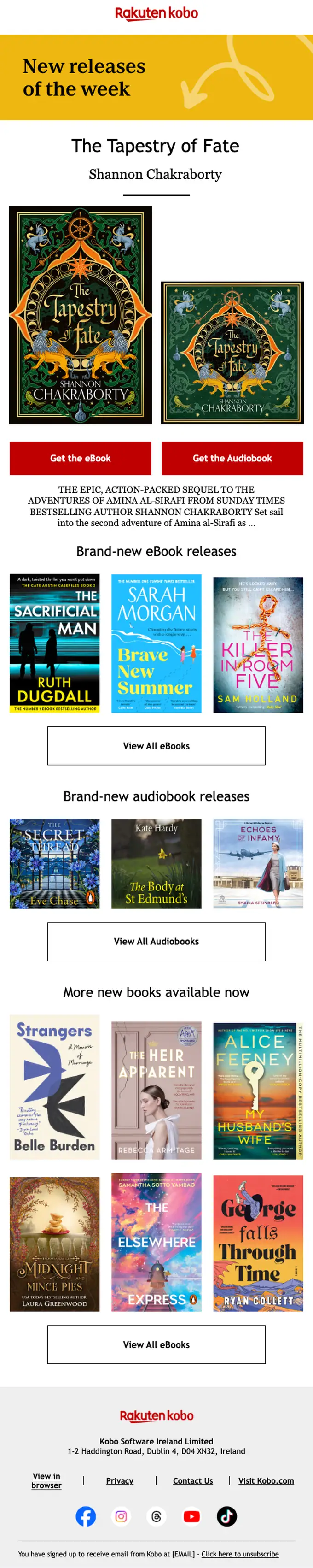 Kobo newsletter email, full length