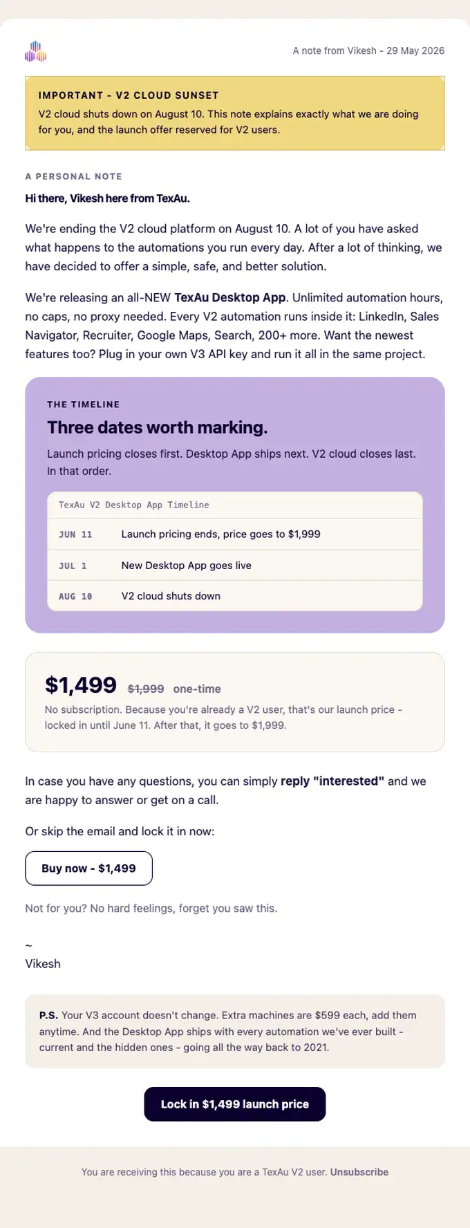 TexAu promotional email, full length