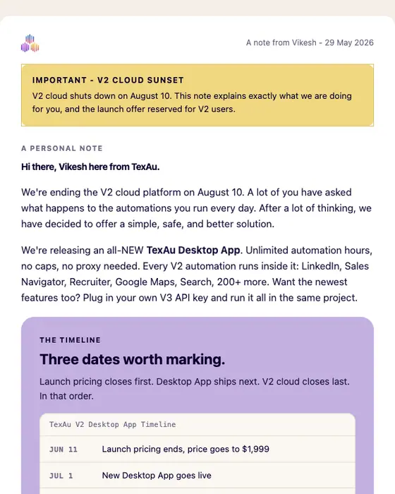 TexAu promotional email