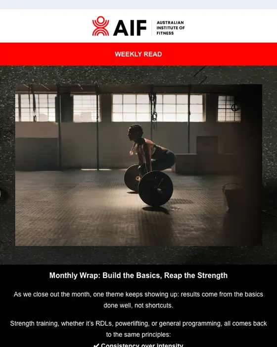 Australian Institute of Fitness newsletter email