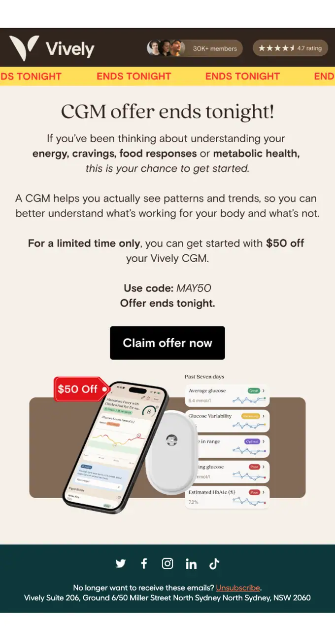 Vively discount offer email, full length