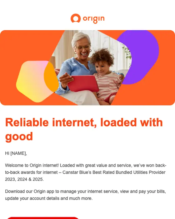 Origin Energy welcome email