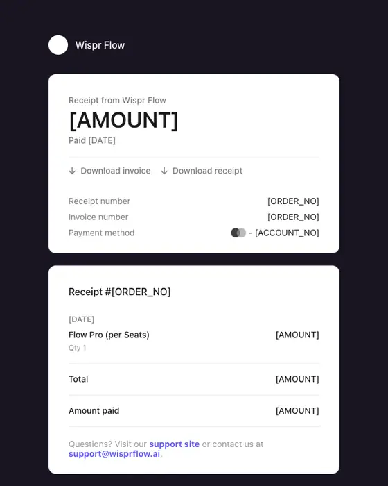 Wispr Flow receipt email