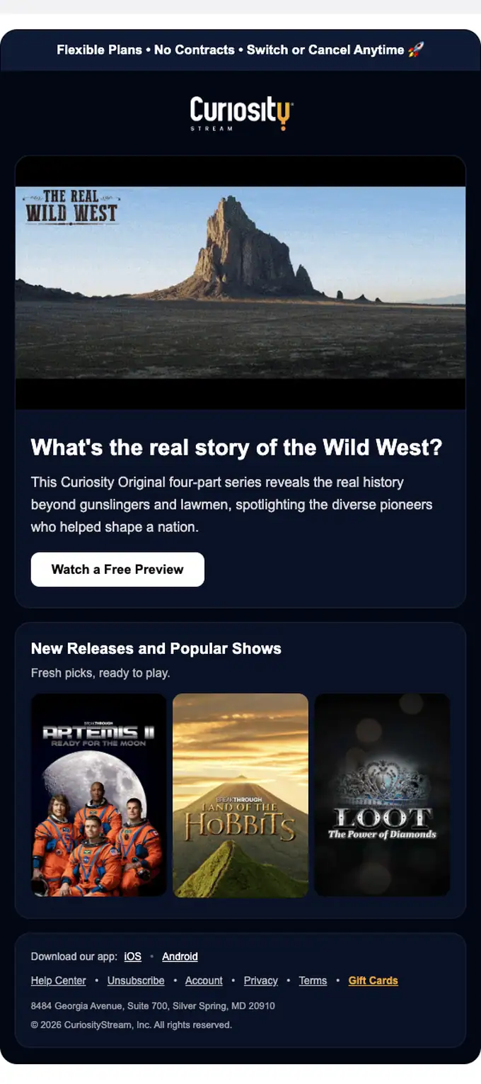 CuriosityStream promotional email, full length